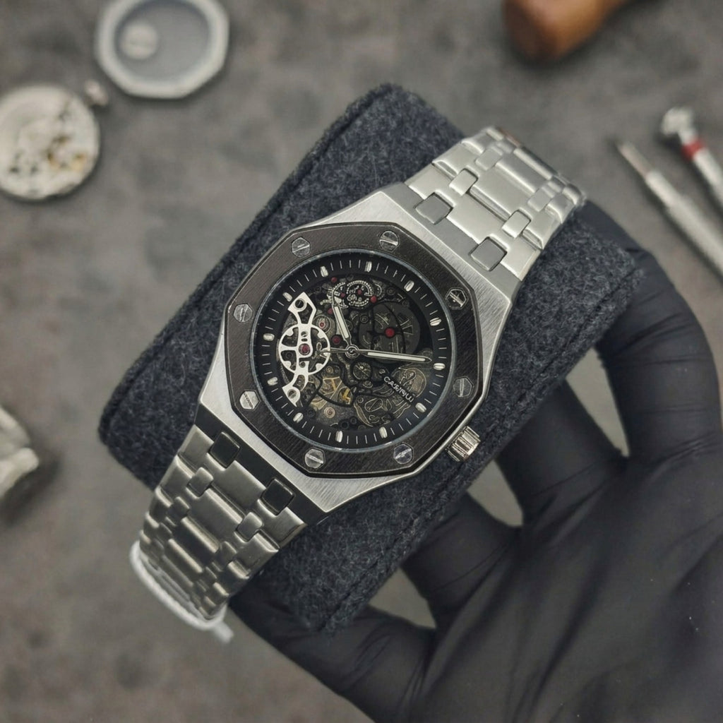 M-L LUXURY MACHENICAL WATCH WITH SKELETON BACK