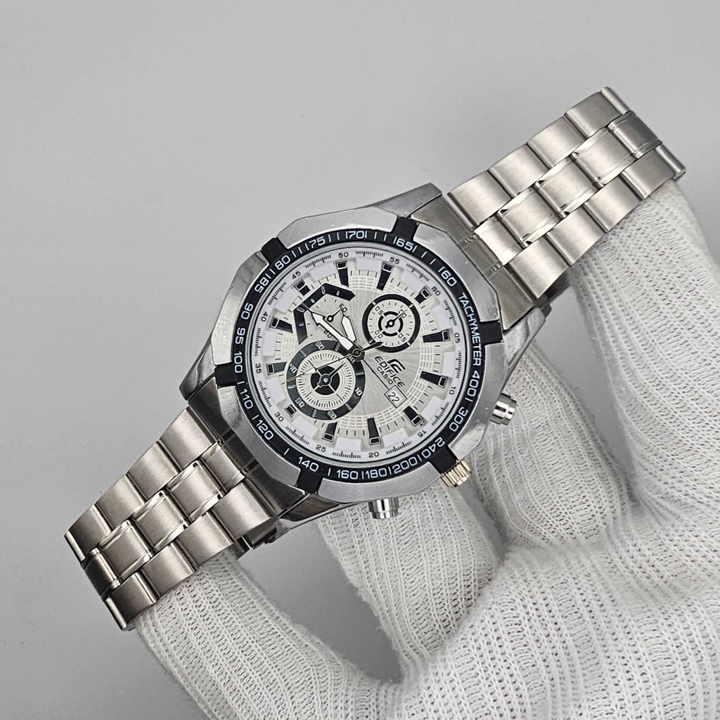 Edifice Date-Just Men's Watch – White Dial Quartz Wristwatch with Date Display