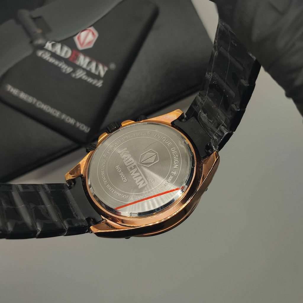 Kademan Black Chronograph Rose Gold Men's Watch – Stylish Quartz Wristwatch