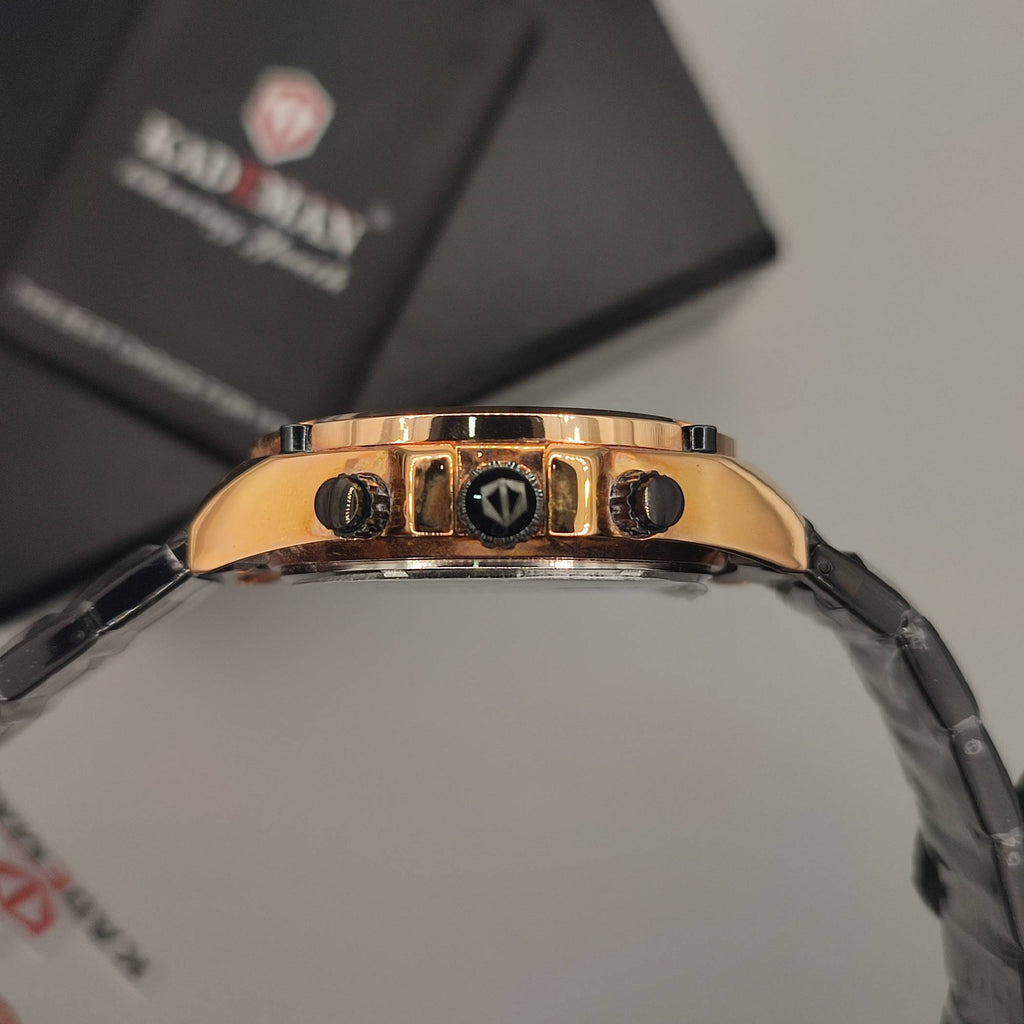 Kademan Black Chronograph Rose Gold Men's Watch – Stylish Quartz Wristwatch