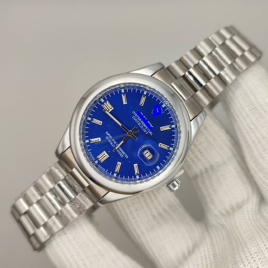 Premium Steel Watch – Blue Dial, Stainless Steel Strap