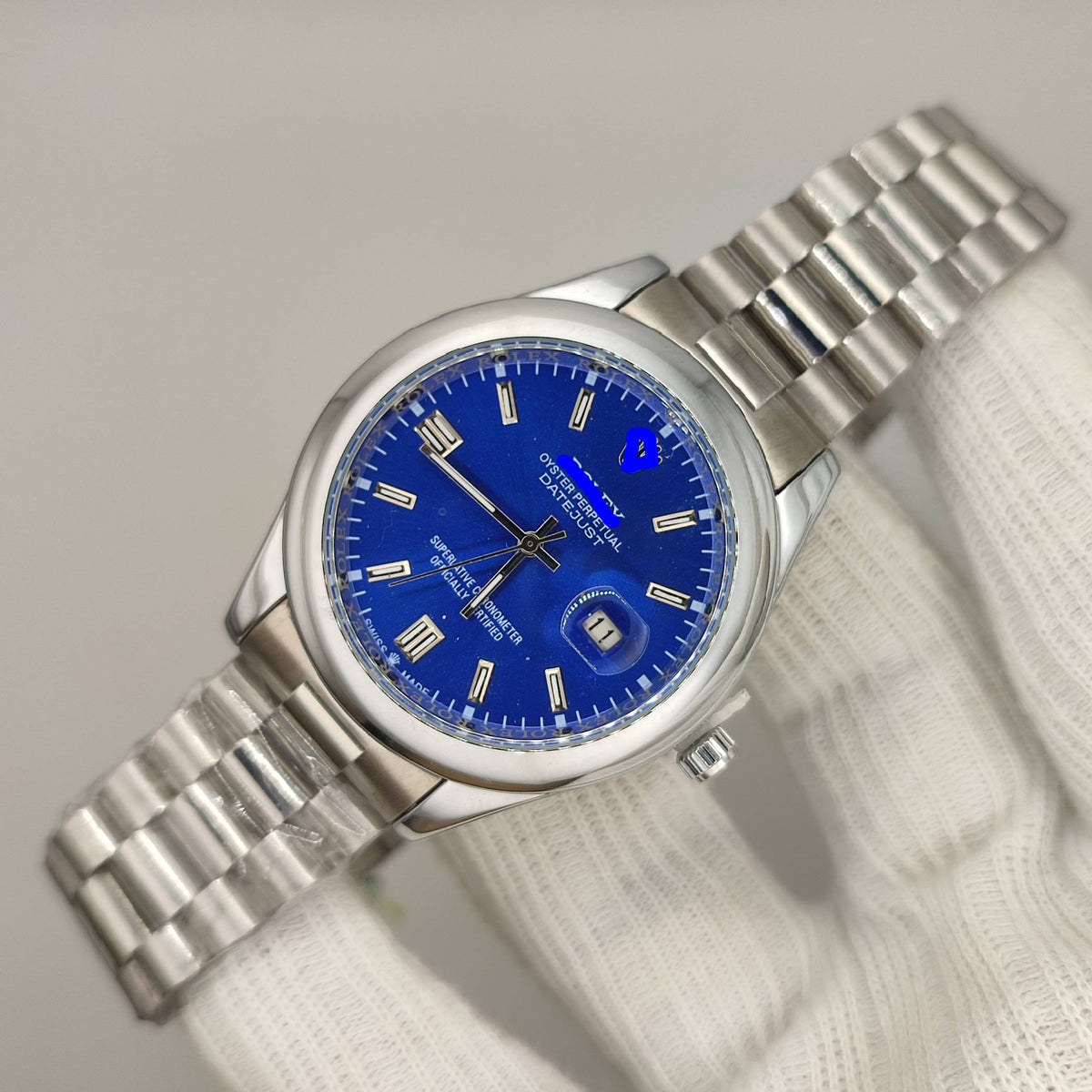 Premium Steel Watch – Blue Dial, Stainless Steel Strap