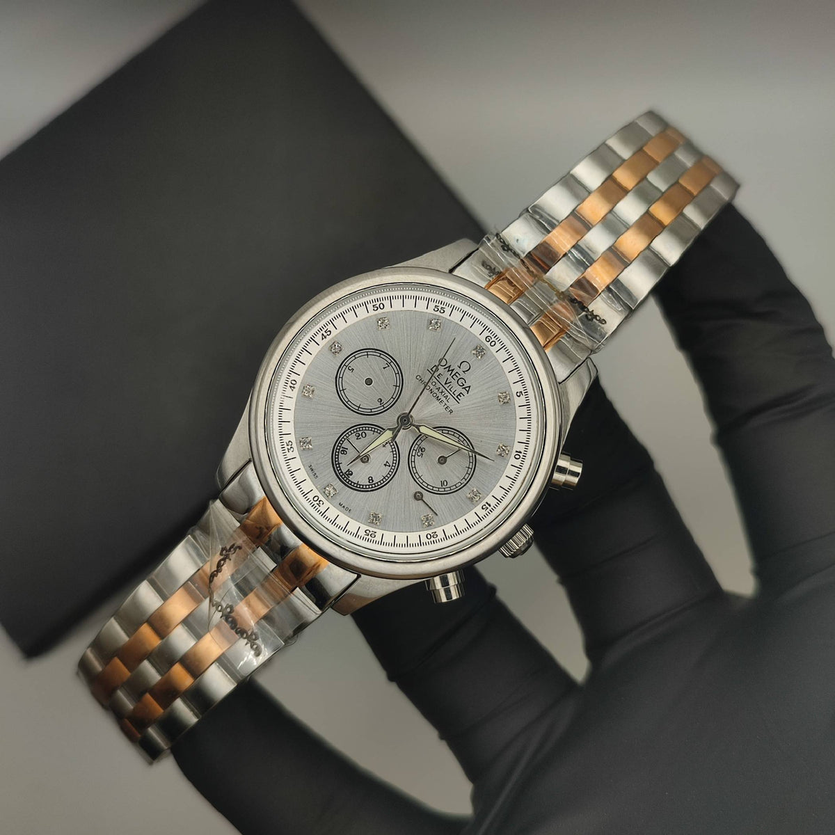 Omega Silver Two Tone Royale Automatic Watch with Skeleton Back (White)