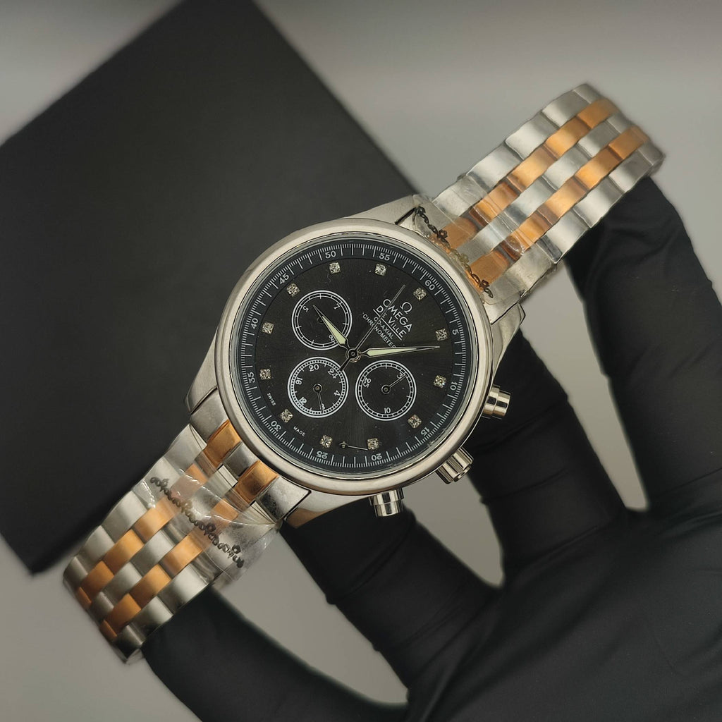 Omega Silver Two Tone Royale Automatic Watch with Skeleton Back (Black)