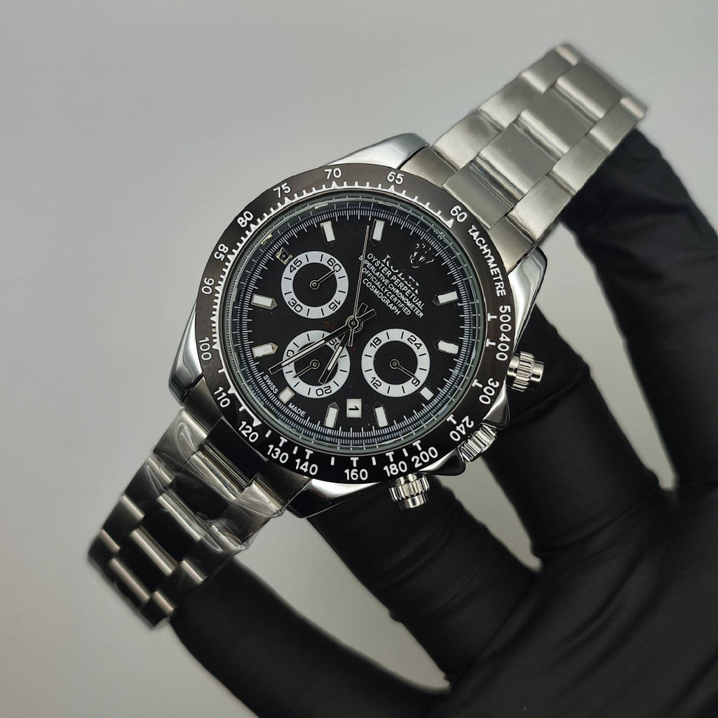 Premium High-Quality Watch – Silver & Black, Chronograph Style