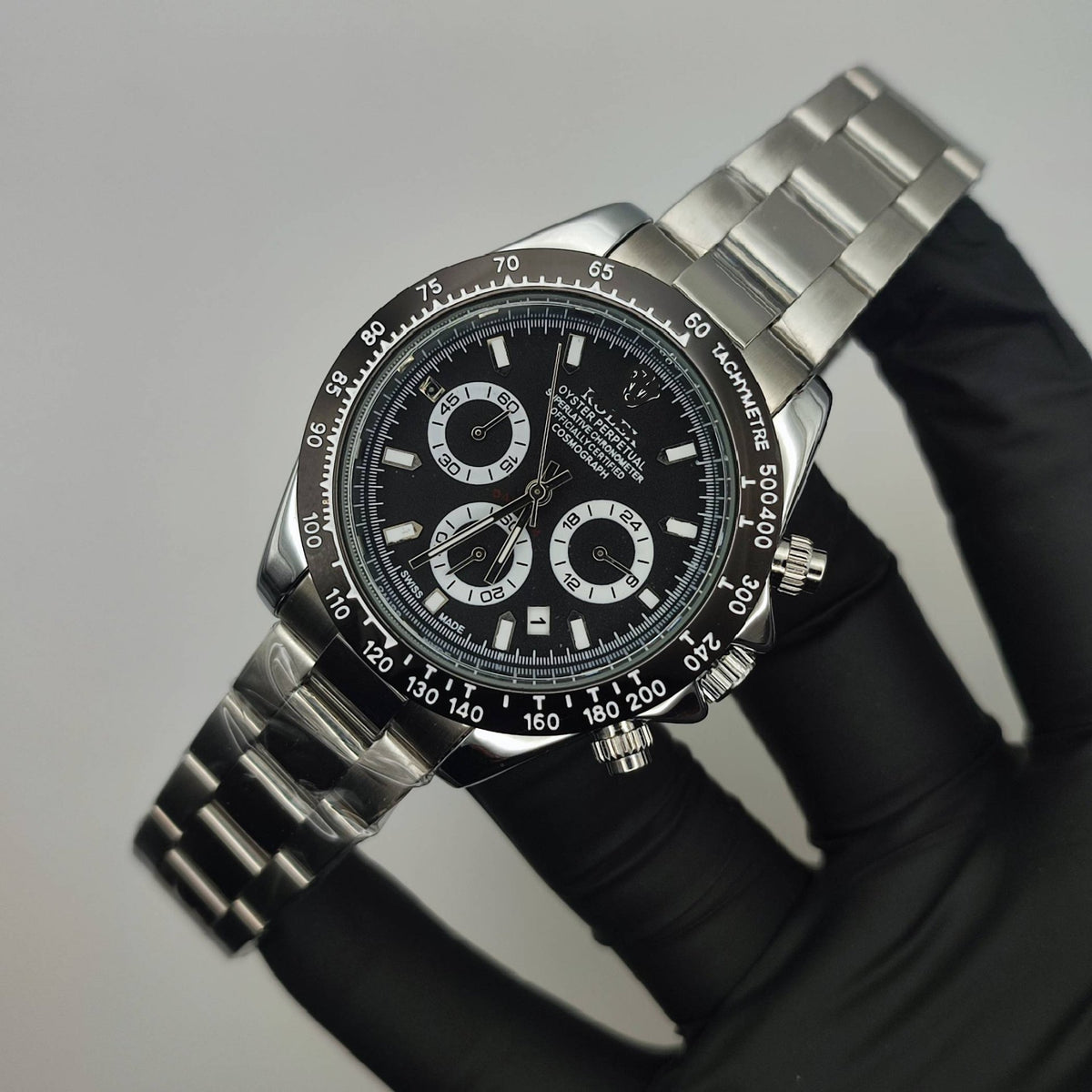Premium High-Quality Watch – Silver & Black, Chronograph Style