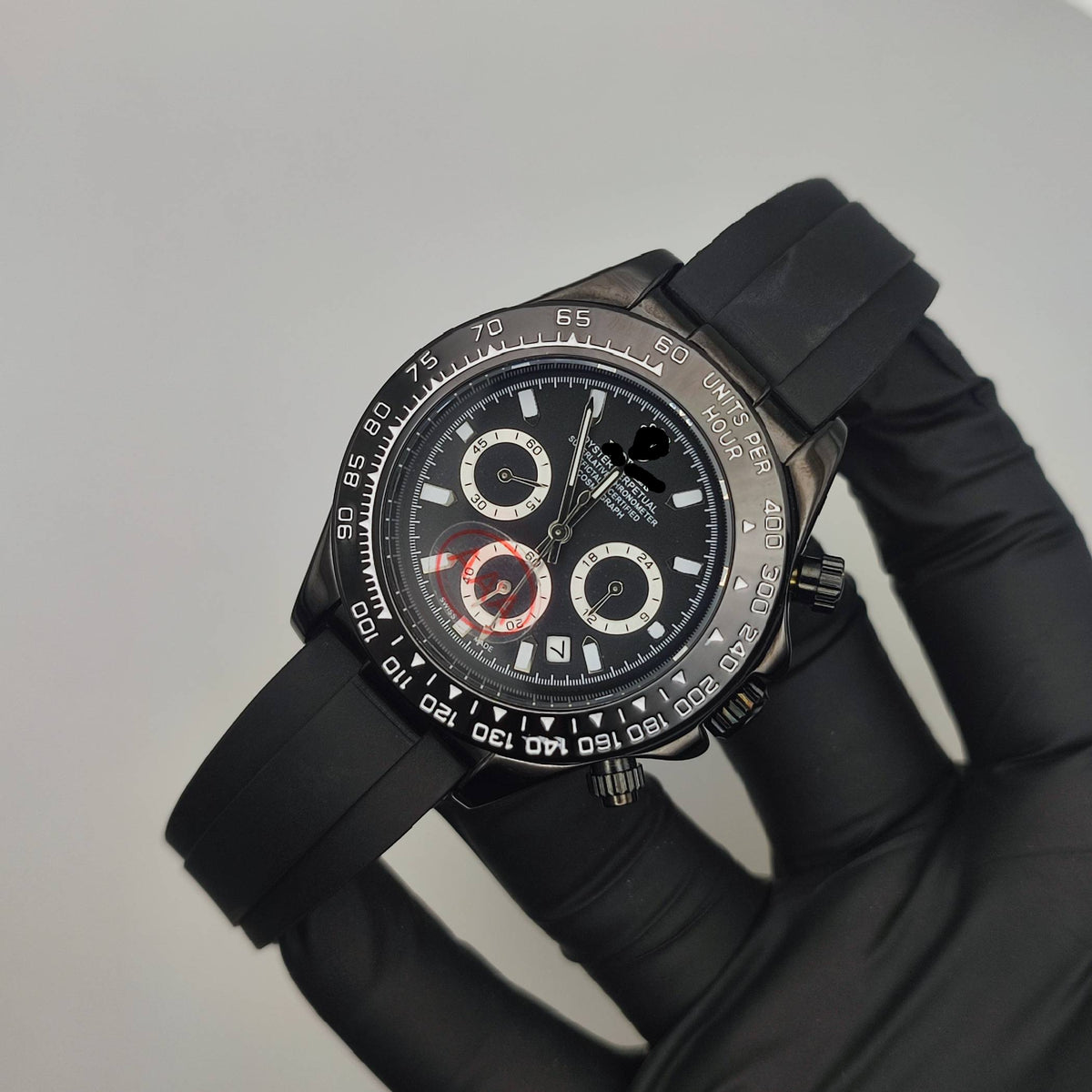 Premium High-Quality Chronograph Watch –Black Case, Rubber Strap
