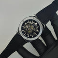 Premium Mechanical Style Watch for Men – Silver with Black Strap, Automatic Movement, Water Resistant