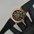 Premium Mechanical Style Watch for Men – Rose Gold Black Strap, Automatic Movement, Water Resistant