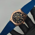 Premium Mechanical Style Watch for Men – Blue Strap, Automatic Movement, Water Resistant