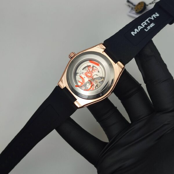 Premium Mechanical Style Watch for Men – Rose Gold Black Strap, Automatic Movement, Water Resistant