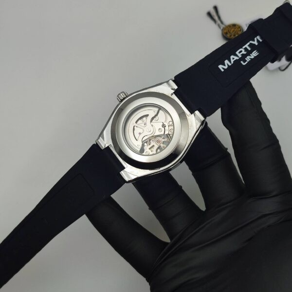 Premium Mechanical Style Watch for Men – Silver with Black Strap, Automatic Movement, Water Resistant