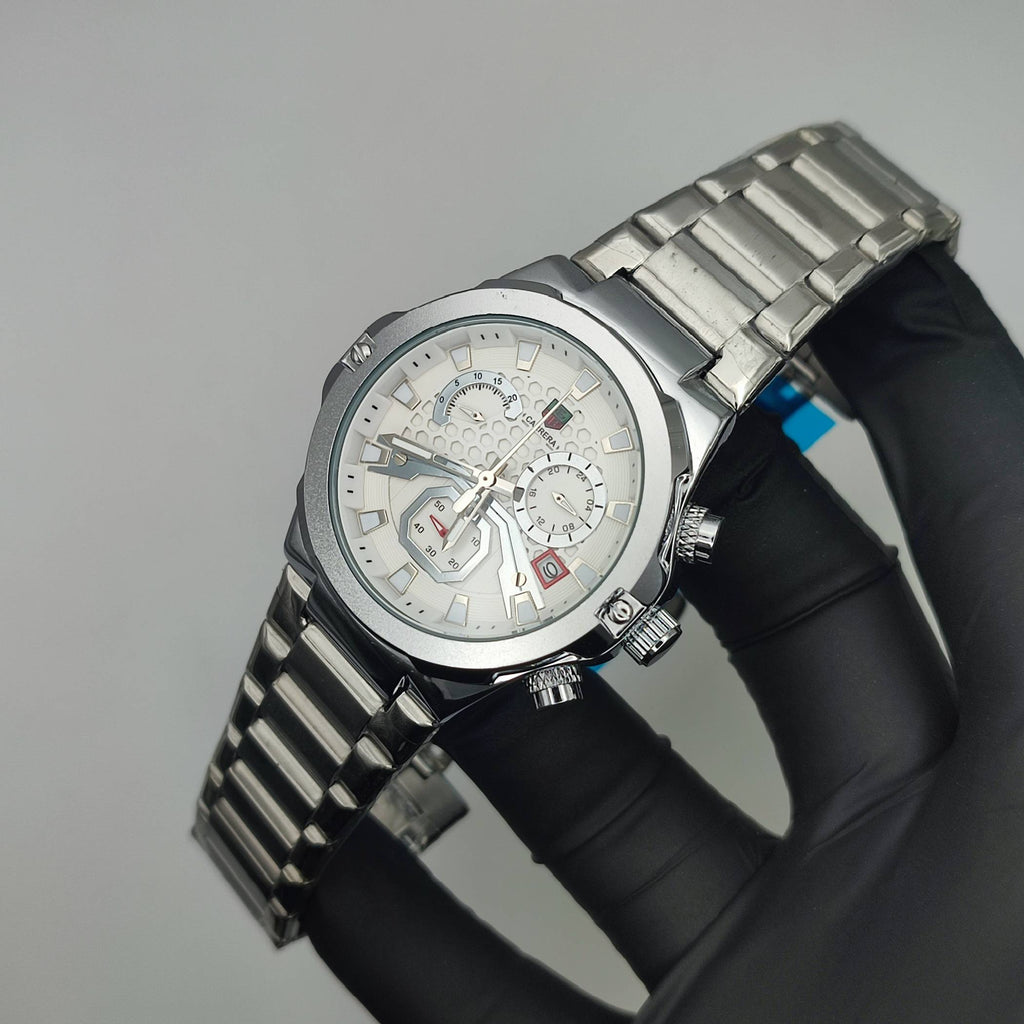 Men's Chronograph Watch – White | Business Casual Quartz Wristwatch with Date Display