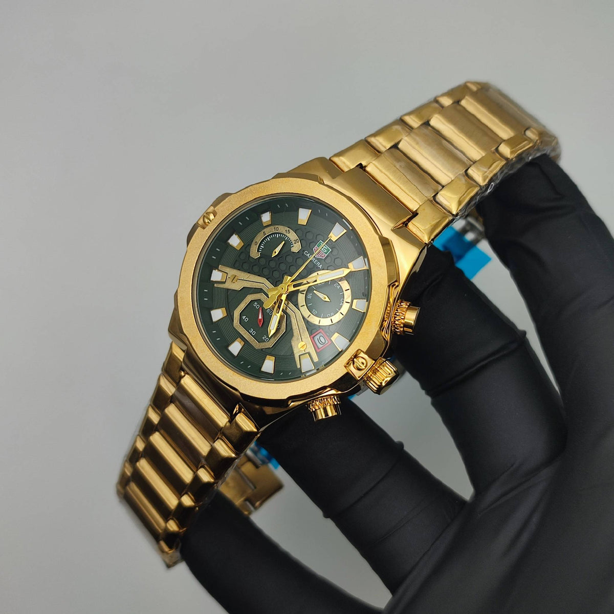Men's Chronograph Watch – Gold & Black | Business Casual Quartz Wristwatch with Date Display