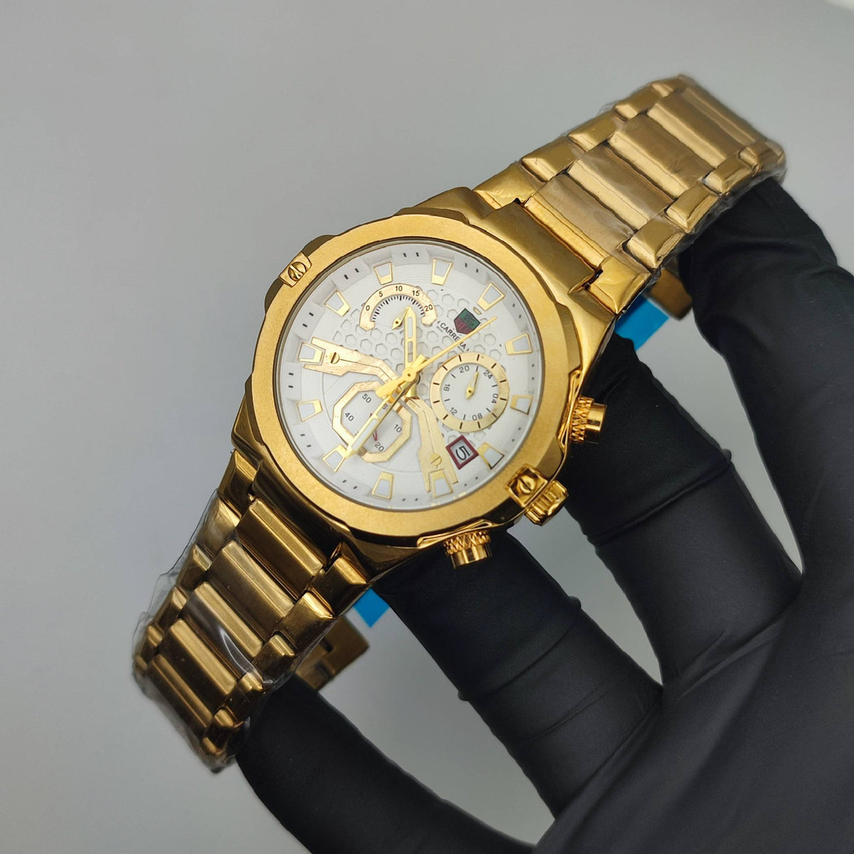 Men's Chronograph Watch – Gold & Black | Business Casual Quartz Wristwatch with Date Display