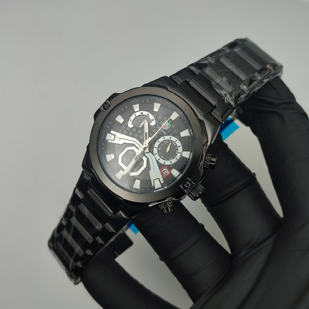 Men's Chronograph Watch – Black | Business Casual Quartz Wristwatch with Date Display
