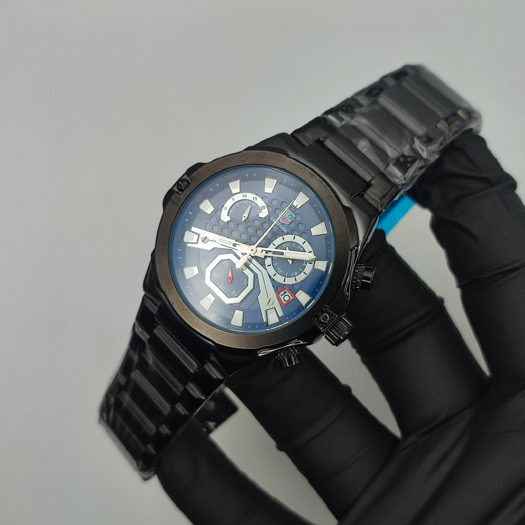 Men's Chronograph Watch – Black & Blue Business Casual Quartz Wristwatch with Date Display