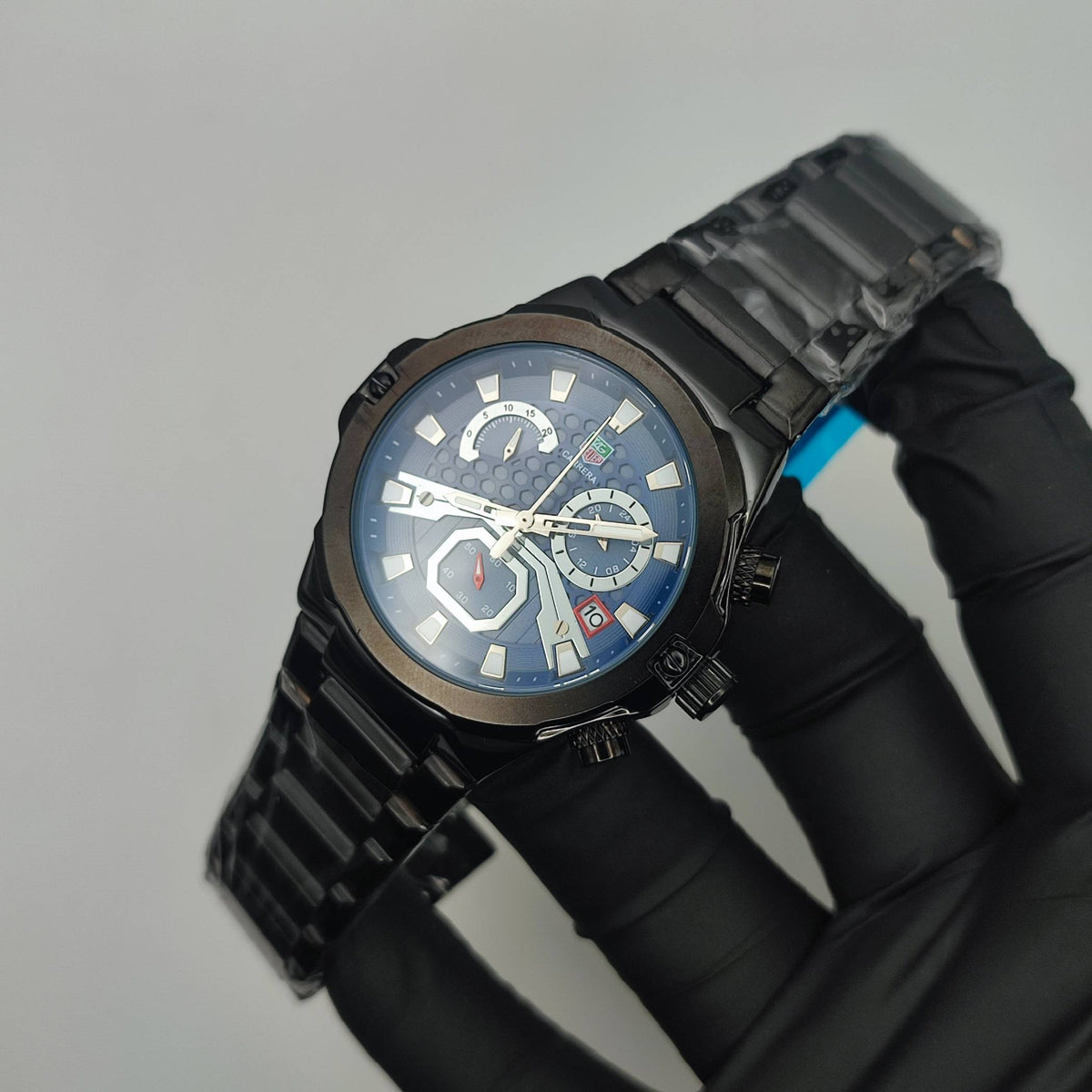 Men's Chronograph Watch – Black & Blue Business Casual Quartz Wristwatch with Date Display