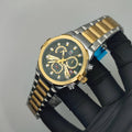 Men's Chronograph Watch – 2 Tone Silver Gold & Green | Business Casual Quartz Wristwatch with Date Display