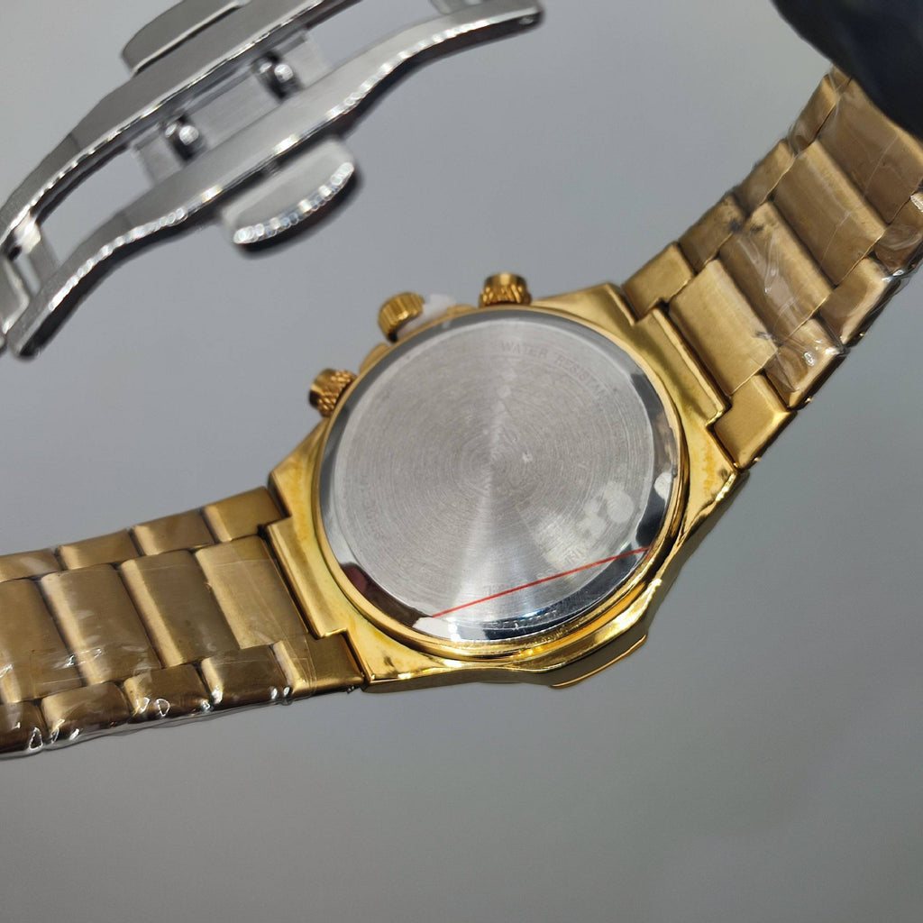 Men's Chronograph Watch – Gold & Black | Business Casual Quartz Wristwatch with Date Display