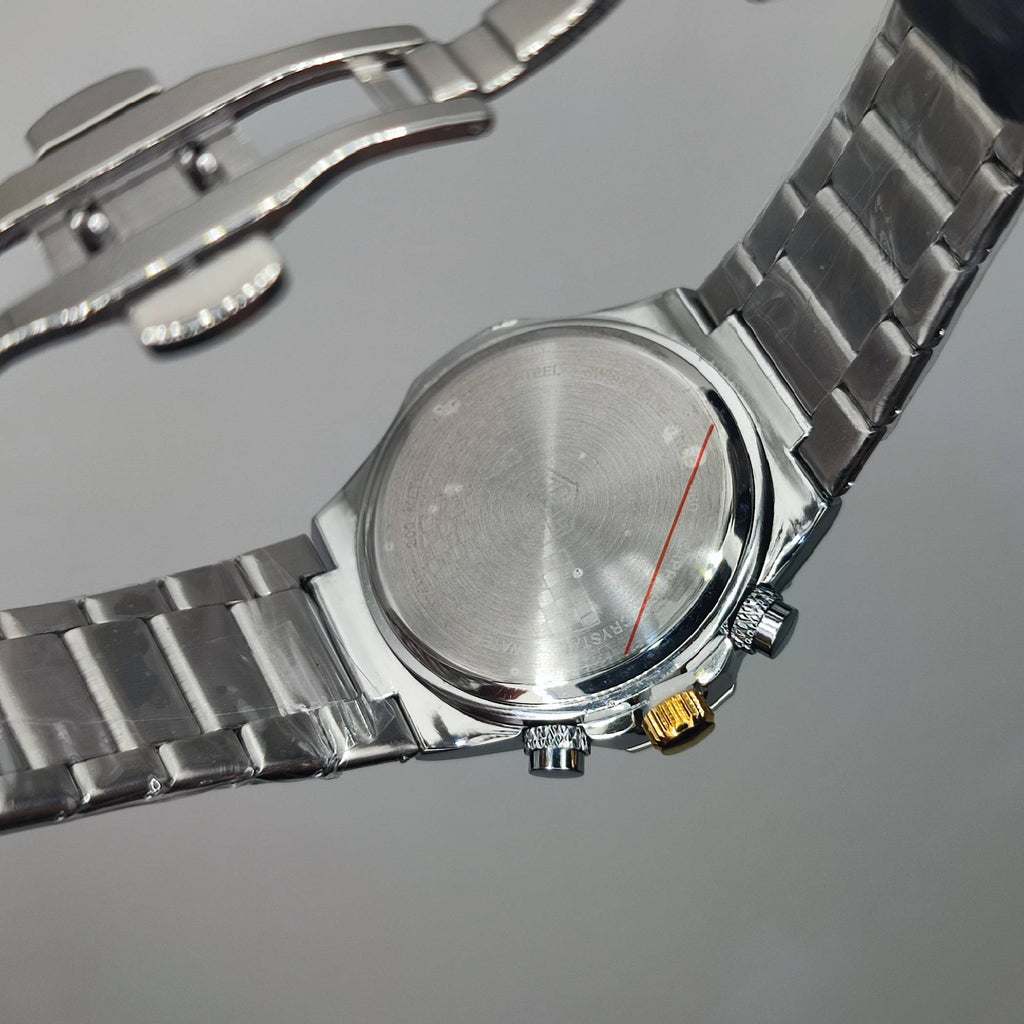 Men's Chronograph Watch – 2 Tone Silver Gold & Green | Business Casual Quartz Wristwatch with Date Display