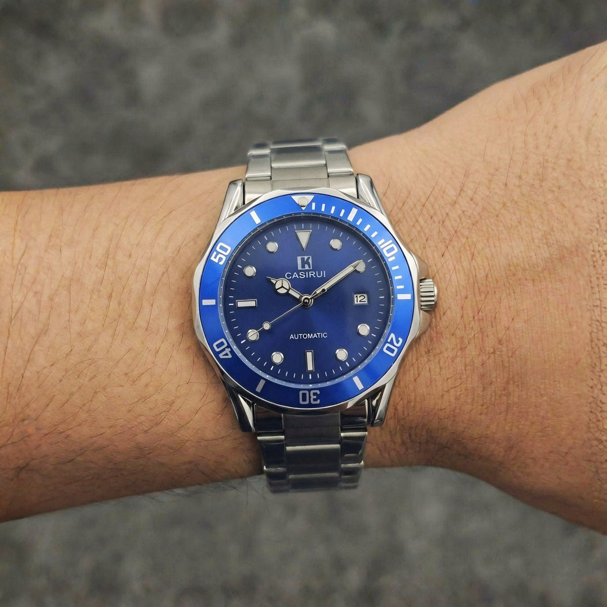 Casirui Diver-Style Automatic Watch – Skeleton Back, Blue