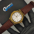 Luxurious Gold Watch with Brown Leather Strap – Men's White Dial Quartz Watch