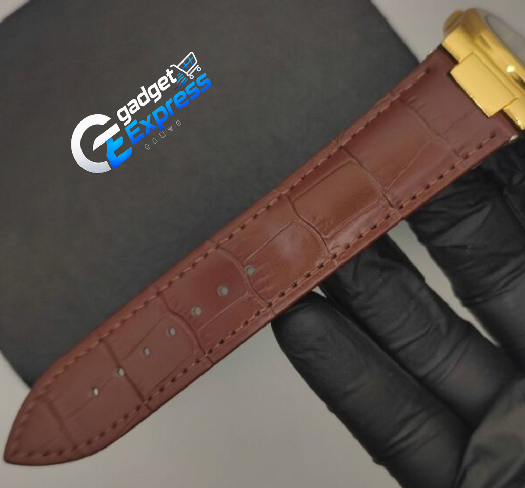 Luxurious Gold Watch with Brown Leather Strap – Men's White Dial Quartz Watch