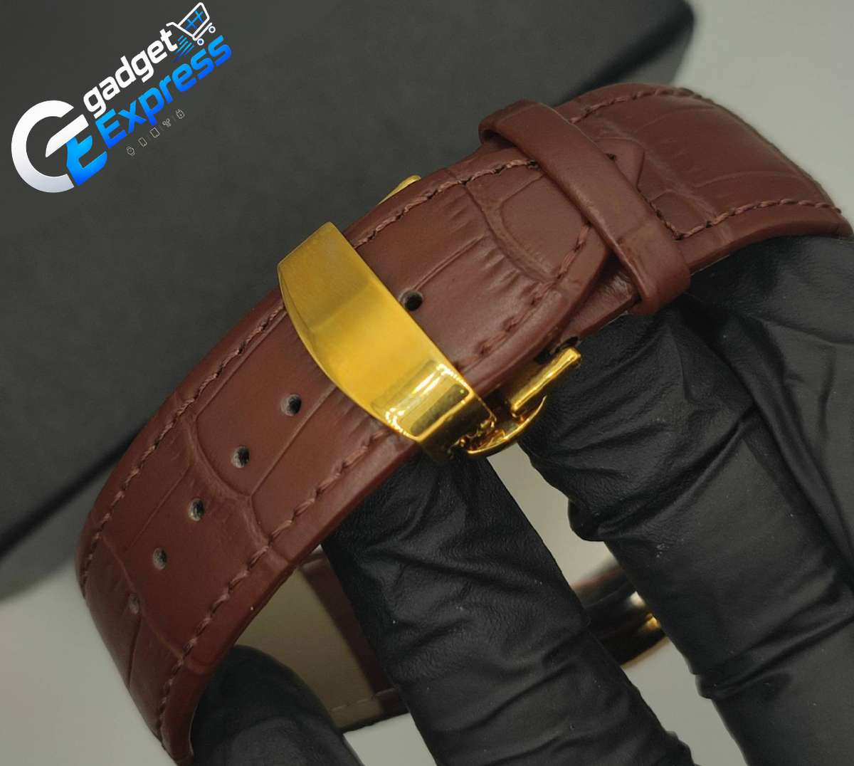 Luxurious Gold Watch with Brown Leather Strap – Men's White Dial Quartz Watch