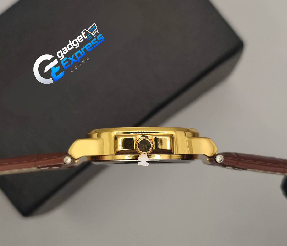 Luxurious Gold Watch with Brown Leather Strap – Men's White Dial Quartz Watch