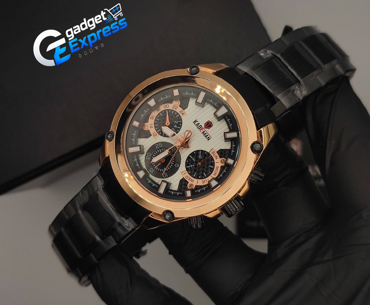 Kademan Black Chronograph Rose Gold Men's Watch – Stylish Quartz Wristwatch