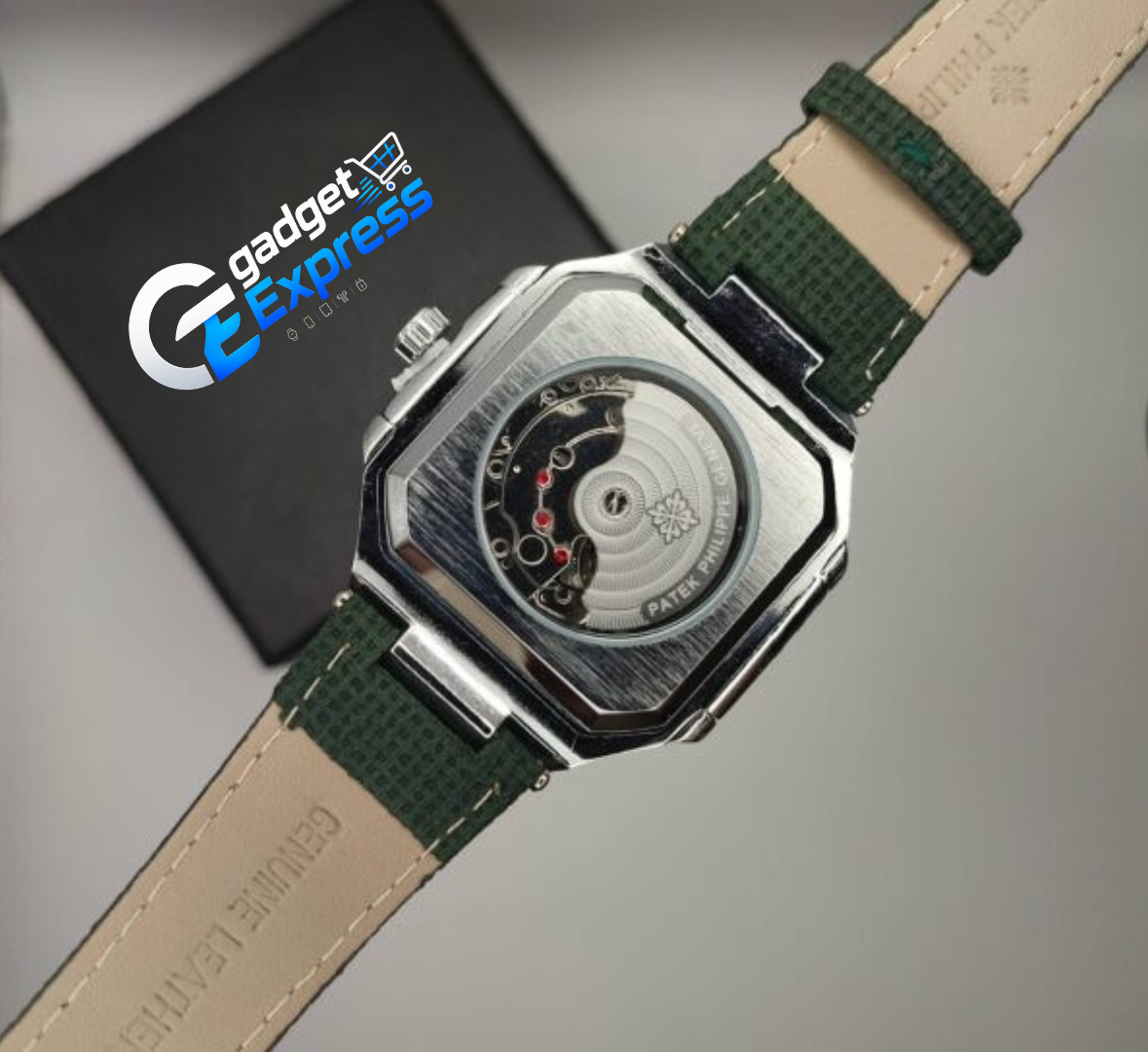 Platinum Moon Phase Watch – Men's Army Green Dial Wristwatch (42mm)