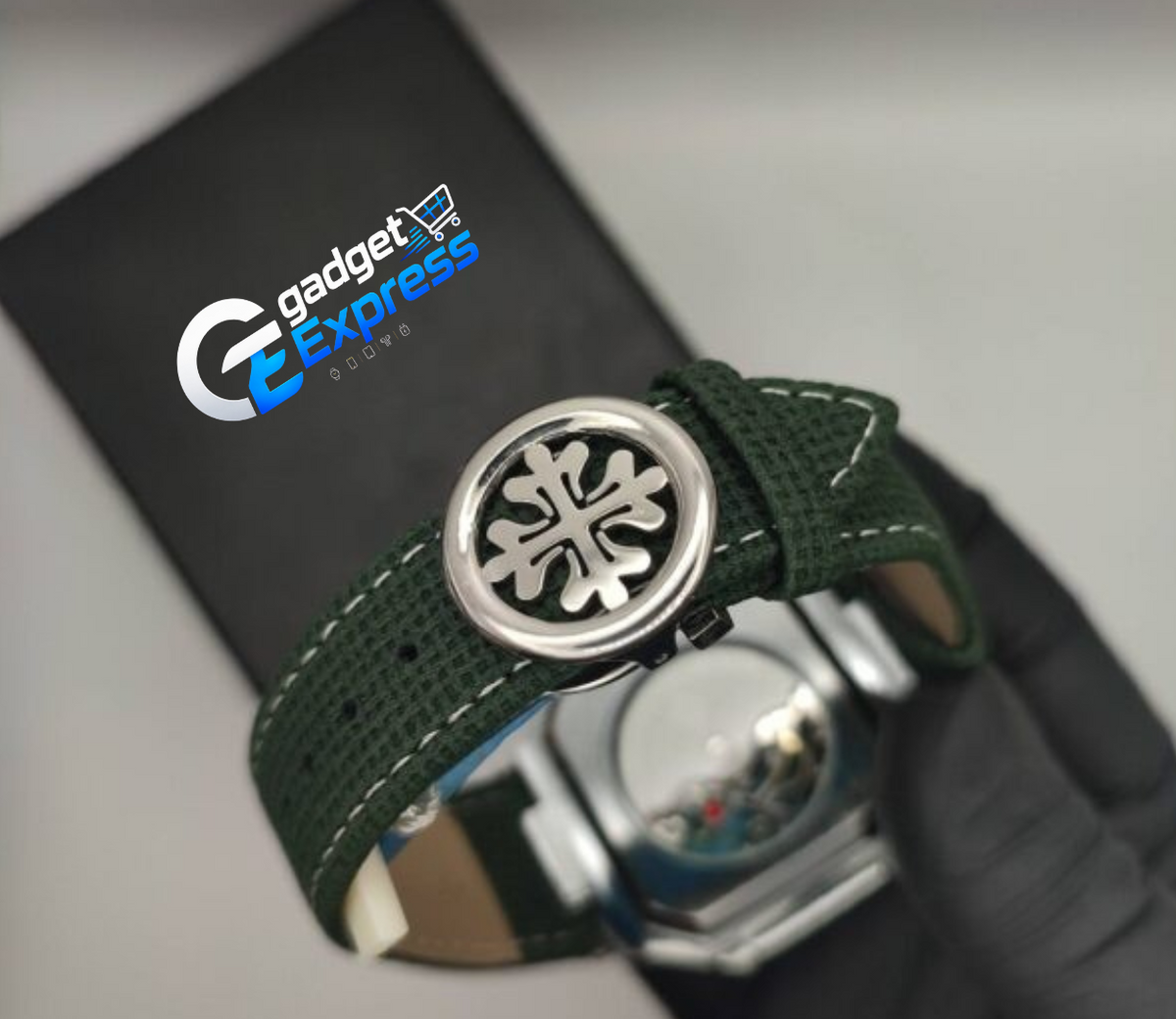 Platinum Moon Phase Watch – Men's Army Green Dial Wristwatch (42mm)