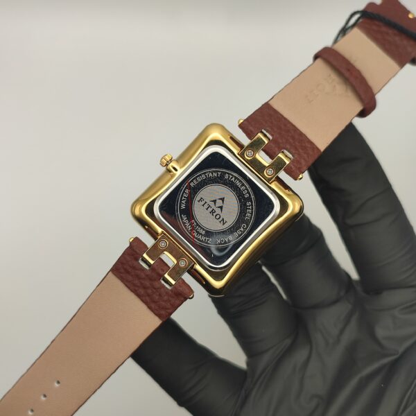 Fitron Gold Square Watch – Men's Premium Quartz Watch with Brown Leather Strap
