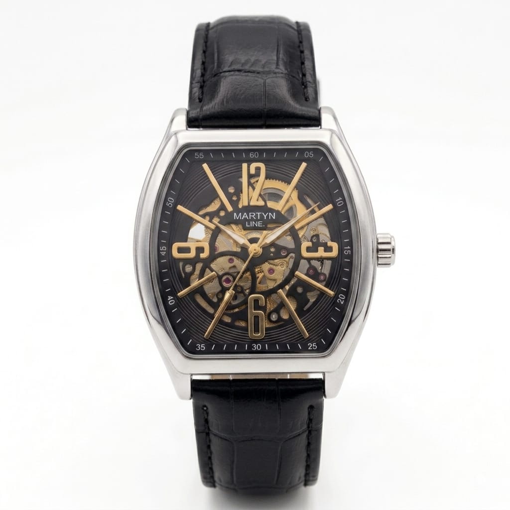 Martyn Line Royal Edition Automatic Watch – Men's Black & Silver Leather Strap Watch