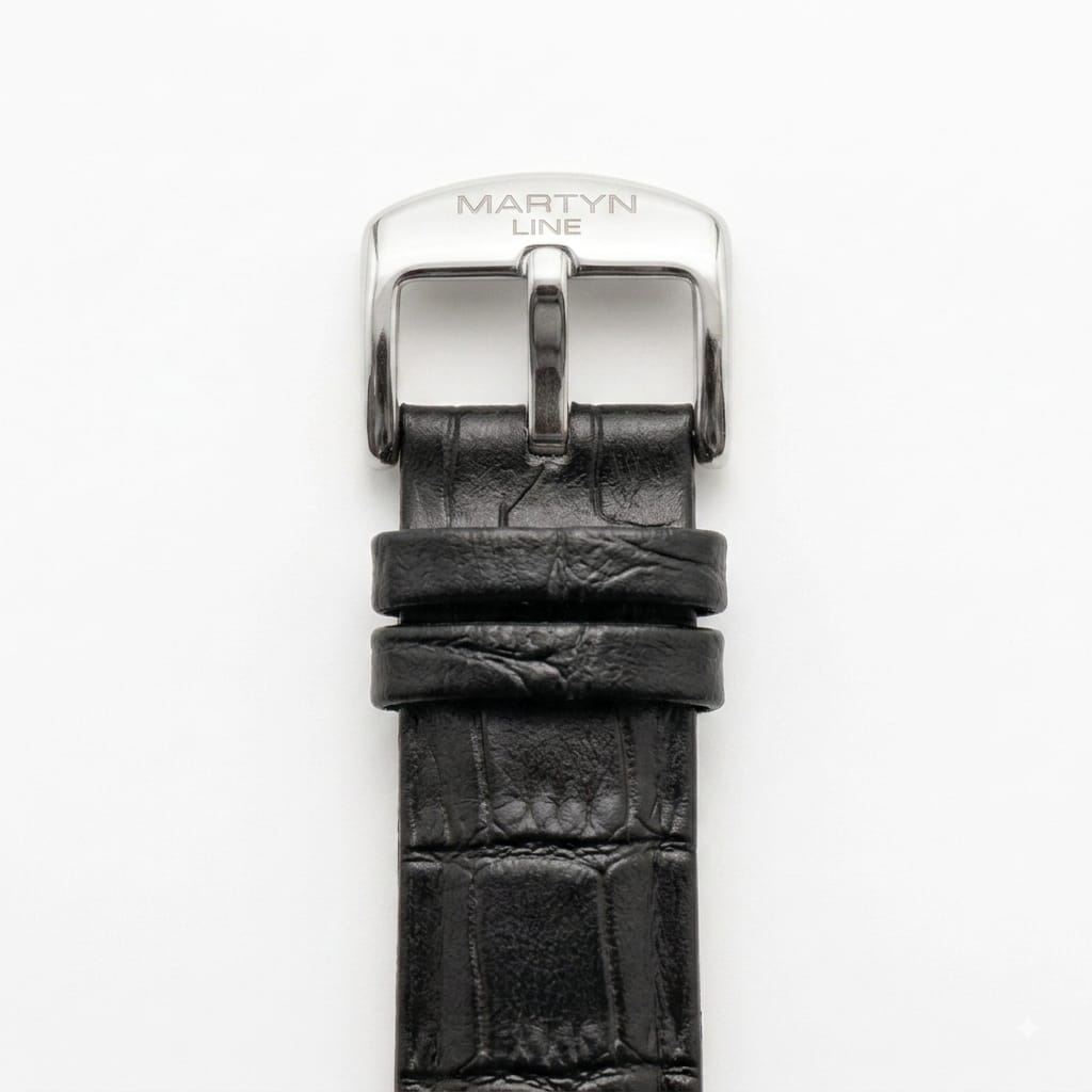 Martyn Line Royal Edition Automatic Watch – Men's Black & Silver Leather Strap Watch