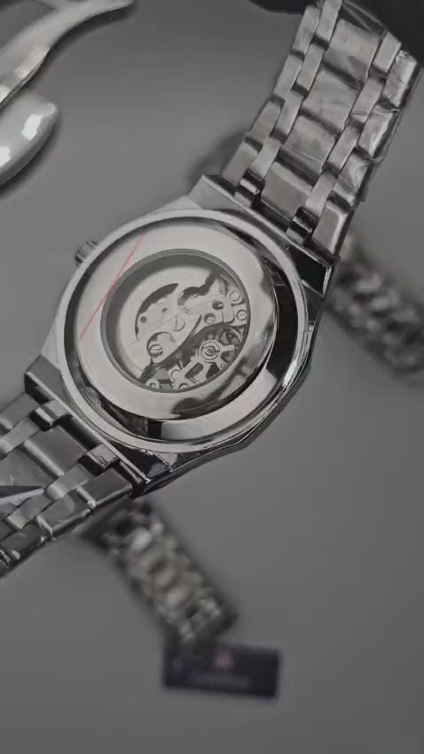 Luxury Mechanical Watch with Skeleton Back – Red Dial Automatic Men's Watch